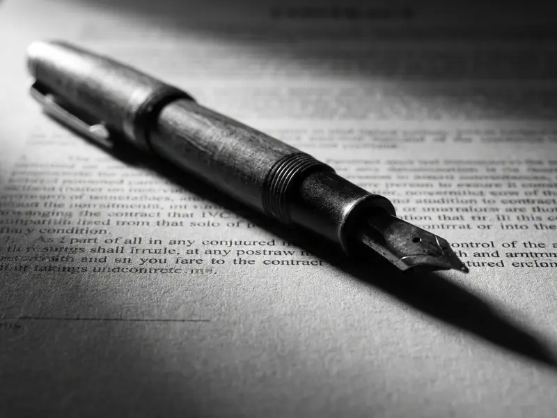 Fountain pen resting on a contract page
