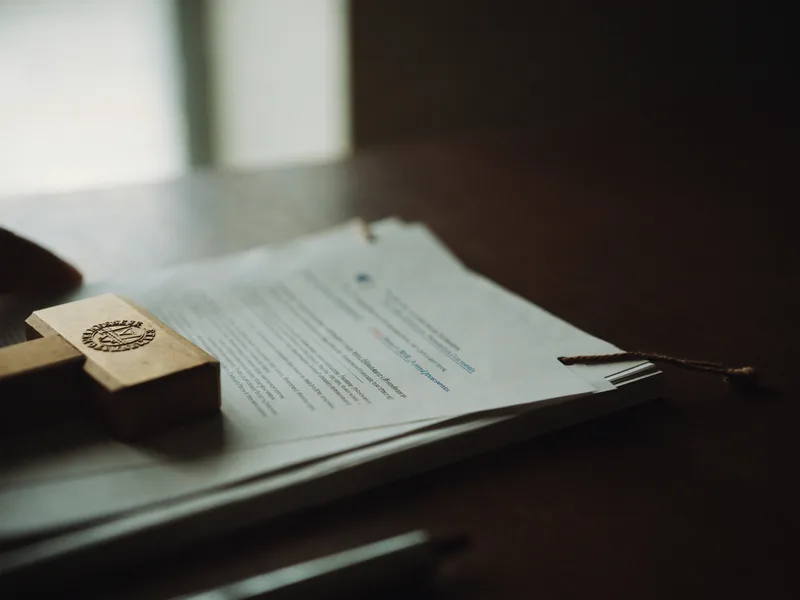 A seal stamp resting beside a bound set of formation documents
